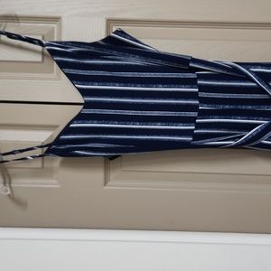 Blue and white stripe jump suit